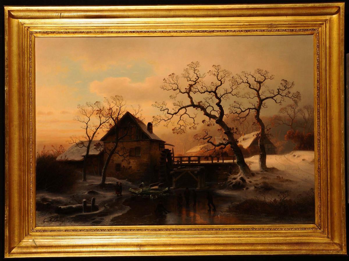 Gustav Lange (1811-1887)paesaggio Fiammingo Innevato