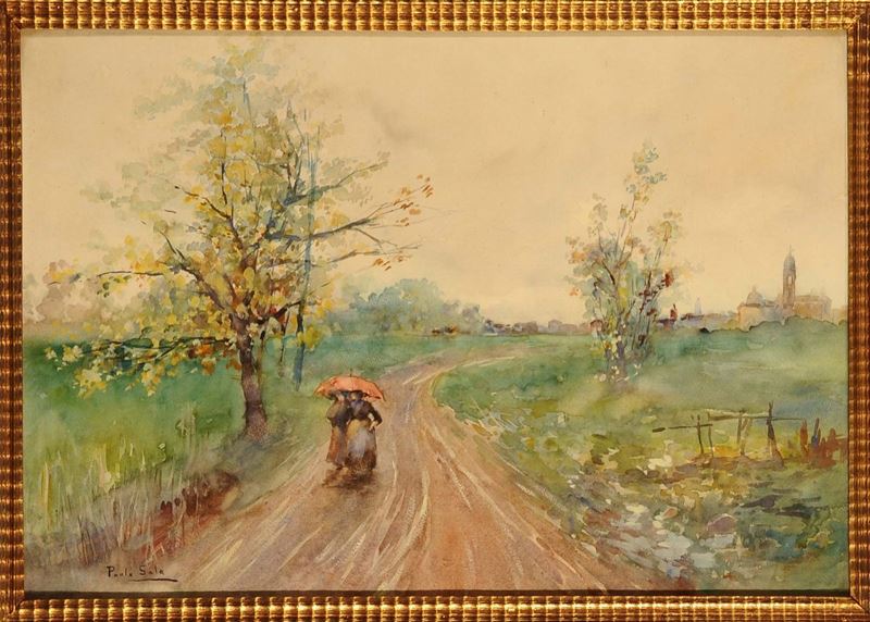 Paolo Sala (1859-1924) Viale con figure  - Auction 19th and 20th Century Paintings - Cambi Casa d'Aste