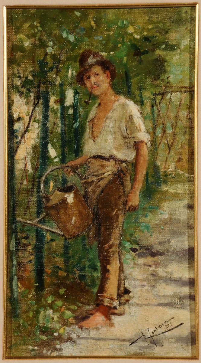 Roberto Fontana (1844-1907) Contadino, 1881  - Asta Dipinti del XIX e XX secolo - Cambi Casa d'Aste