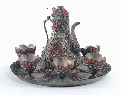 Set da Caffè in Peltro e Pietre Dure