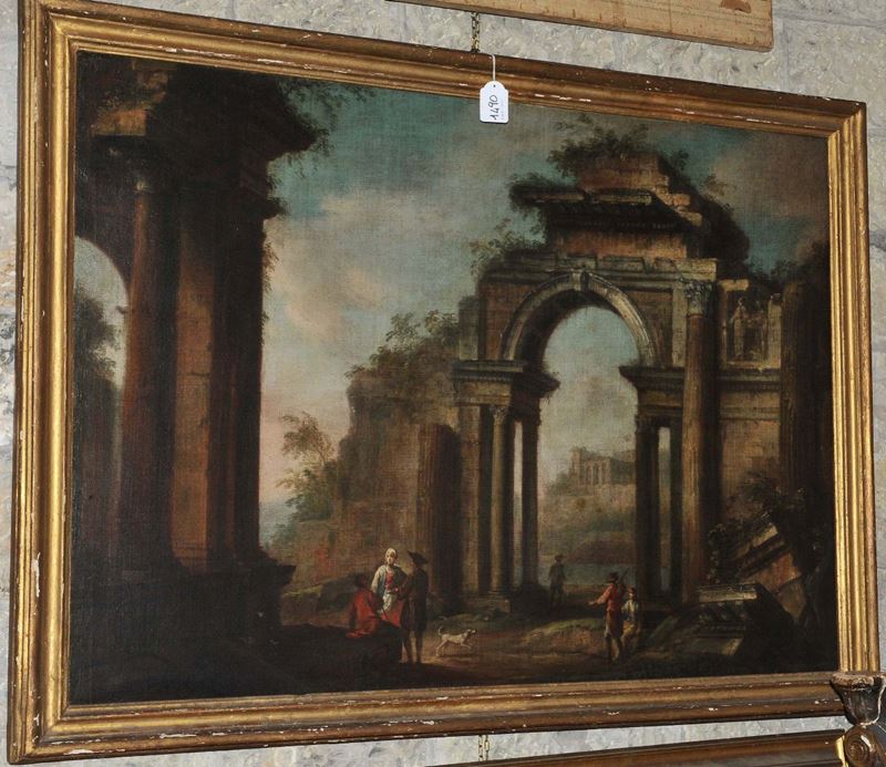 Anonimo della fine del XIX secolo Paesaggio con architetture  - Auction OnLine Auction 4-2013 - Cambi Casa d'Aste