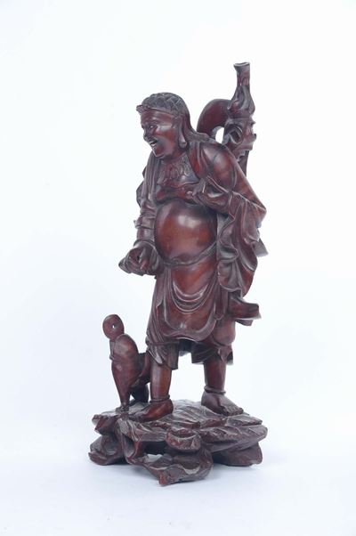Statuina Orientale in Legno Scolpito Raffigurante Viandante