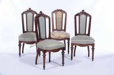 Sei Sedie in Legno Intagliato, XIX Secolo