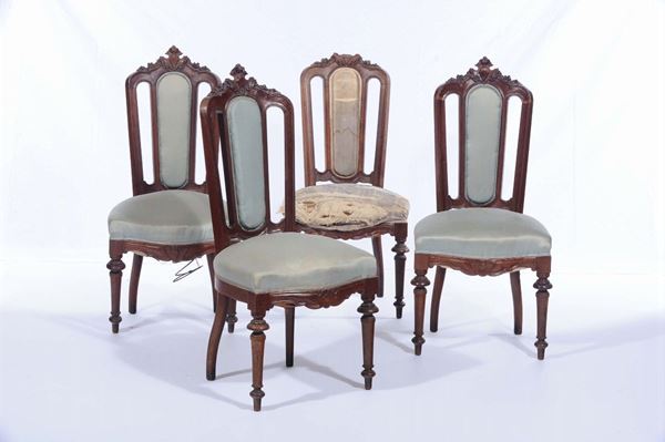 Sei sedie in legno intagliato, XIX secolo
