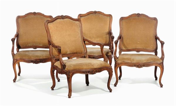 Quattro poltrone in stile Luigi XV genovese