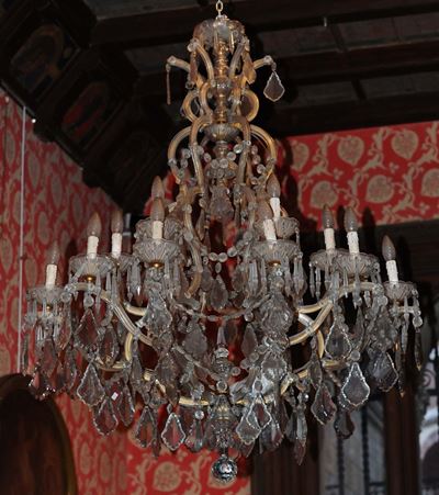 Grande Lampadario Vetro e Cristalli Maria Teresa a Diciotto Luci