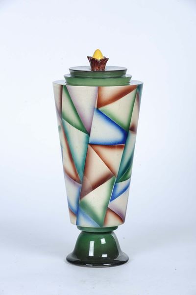 Vaso Galvani a Decoro Geometrico di Forma Conica