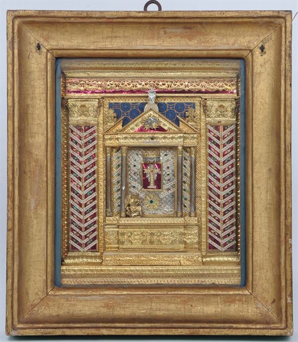Reliquiario in cornice dorata, XIX secolo