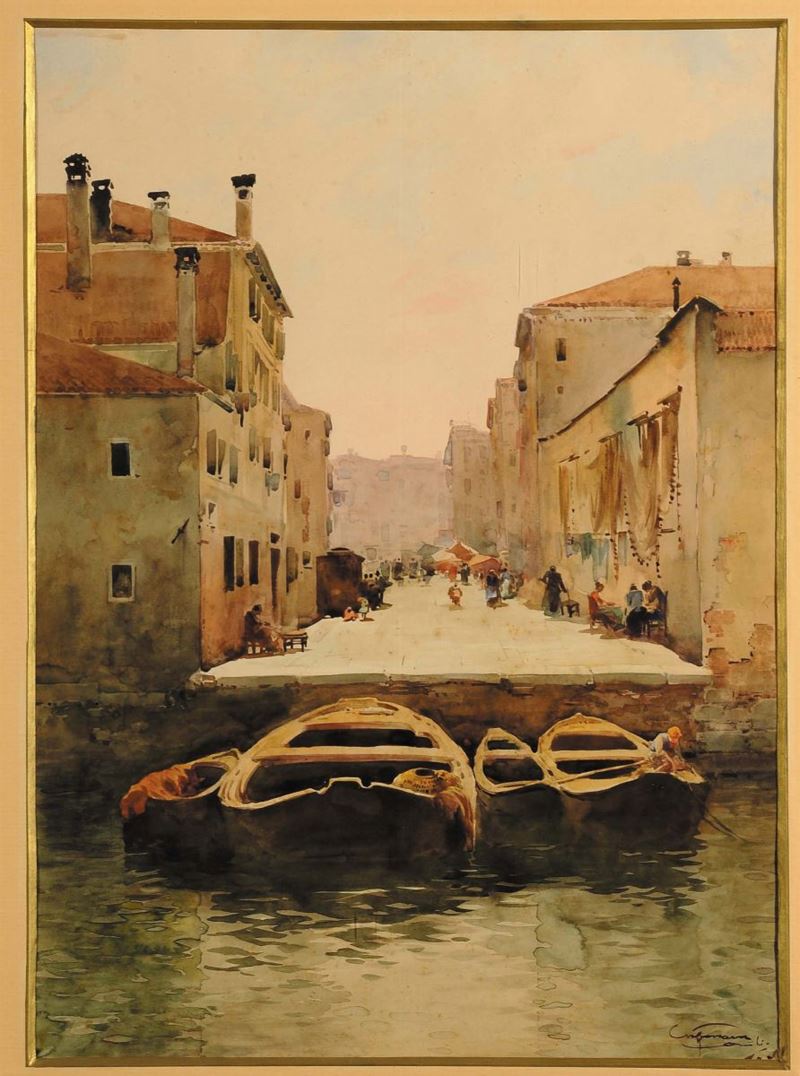 Aurelio Craffonara (1875-1945) Barche a Venezia  - Asta Dipinti del XIX e XX secolo - Cambi Casa d'Aste