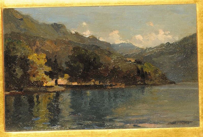 Pietro Fragiacomo (1856-1922), attribuito a Lago di Garda  - Asta Dipinti del XIX e XX secolo - Cambi Casa d'Aste