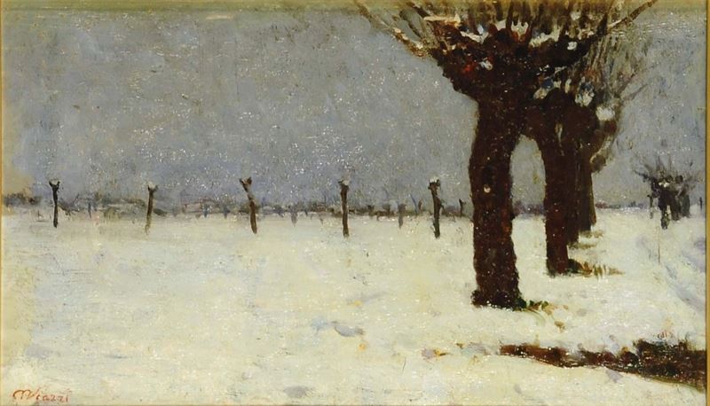 Cesare Viazzi (1857-1943) Campagna sotto la neve  - Auction 19th and 20th Century Paintings - Cambi Casa d'Aste