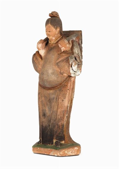 Figura in Terracotta Policroma, Cina, Dinastia Ming, XVII Secolo