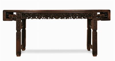 Console Intagliata in Legno di Homu, Cina Fine Dinastia Qing, XX Secolo