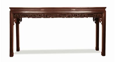 Console Intagliata in Legno di Homu, Cina, Fine Dinastia Qing, XX Secolo
