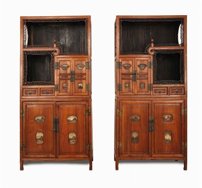 Coppia di Cabinet in Rosewood con Inserti in Pietra Saponaria, Cina, Dinastia Qing, XIX Secolo