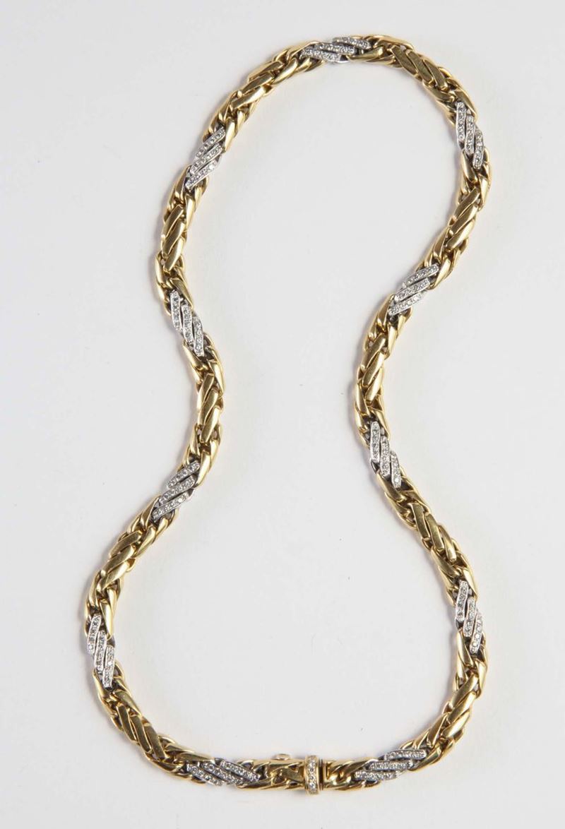 Girocollo a maglia con inserti in diamanti  - Auction Silvers, Ancient and Comtemporary Jewels - Cambi Casa d'Aste