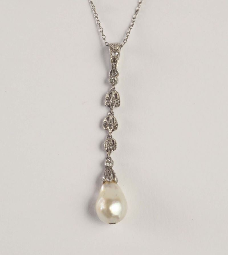 Girocollo con perla naturale  - Asta Argenti e Gioielli Antichi e Contemporanei - Cambi Casa d'Aste