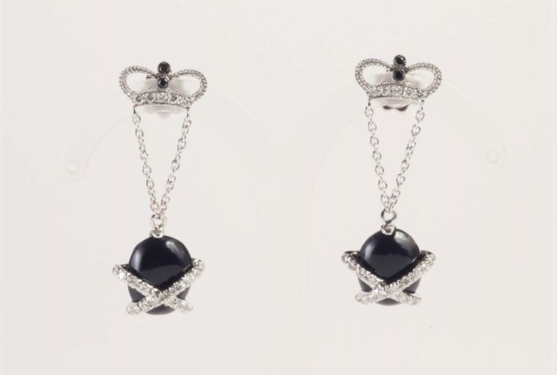 Orecchini pendenti in onice e diamanti  - Auction Silvers, Ancient and Comtemporary Jewels - Cambi Casa d'Aste