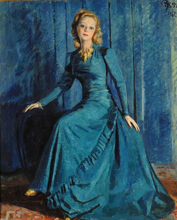 Paolo Ghiglia (1905-1979) Signora in blu, 1942
