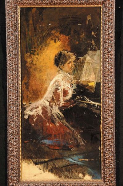 Antonio Mancini (1852-1930), Attribuito Asignora al Pianoforte