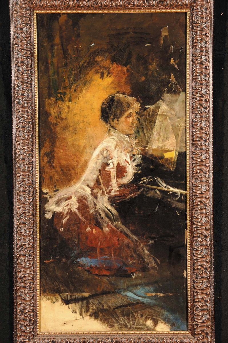 Antonio Mancini (1852-1930), attribuito a Signora al pianoforte  - Auction 19th and 20th Century Paintings - Cambi Casa d'Aste