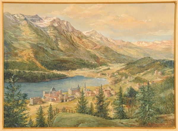 Hans Beat Wieland (1867-1945) Veduta di Saint Moritz