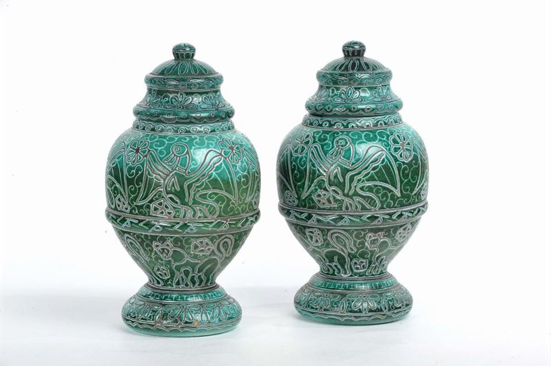 Coppia di potiches in ceramica verde, Albisola MGA  - Auction Antique and Old Masters - Cambi Casa d'Aste