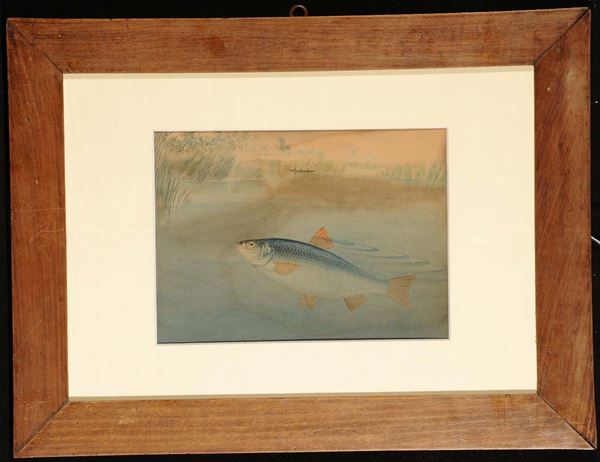 Anonimo del XIX secolo Pesce in un lago con pescatori