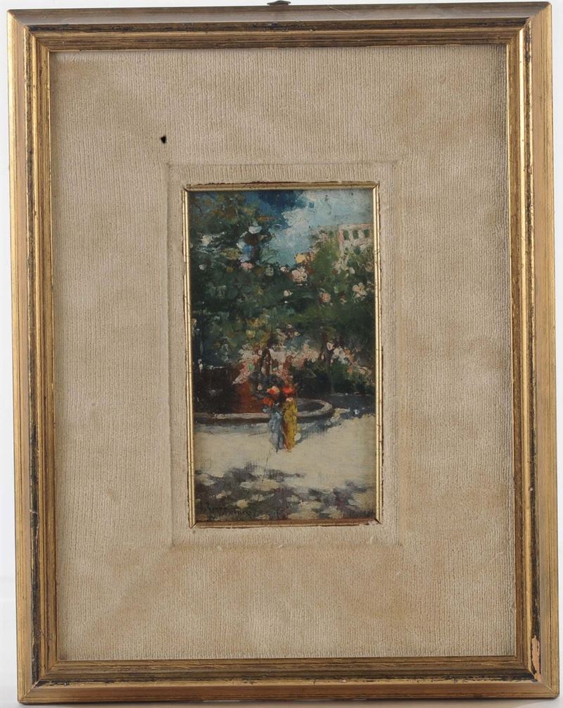 Antonio Reyna (1859-1937) Figura in giardino  - Auction 19th and 20th Century Paintings - Cambi Casa d'Aste