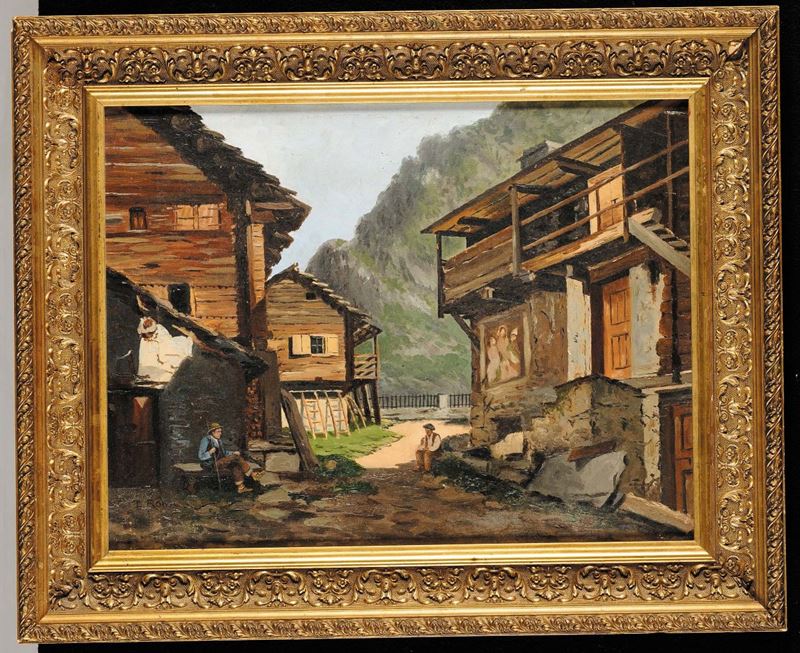 Leonardo Roda (1868-1933), attribuito a Villaggio montano  - Asta Dipinti del XIX e XX secolo - Cambi Casa d'Aste