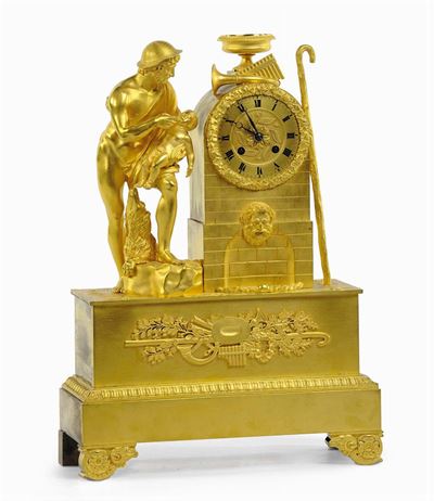 Pendola Francese Rappresentante la Figura di Sileno con in Braccio Bacco Fanciullo, Primo Terzo X...