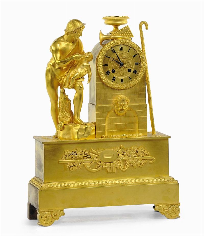Pendola Francese rappresentante la figura di Sileno con in braccio Bacco fanciullo, primo terzo XIX secolo  - Asta Antiquariato e Dipinti Antichi - Cambi Casa d'Aste
