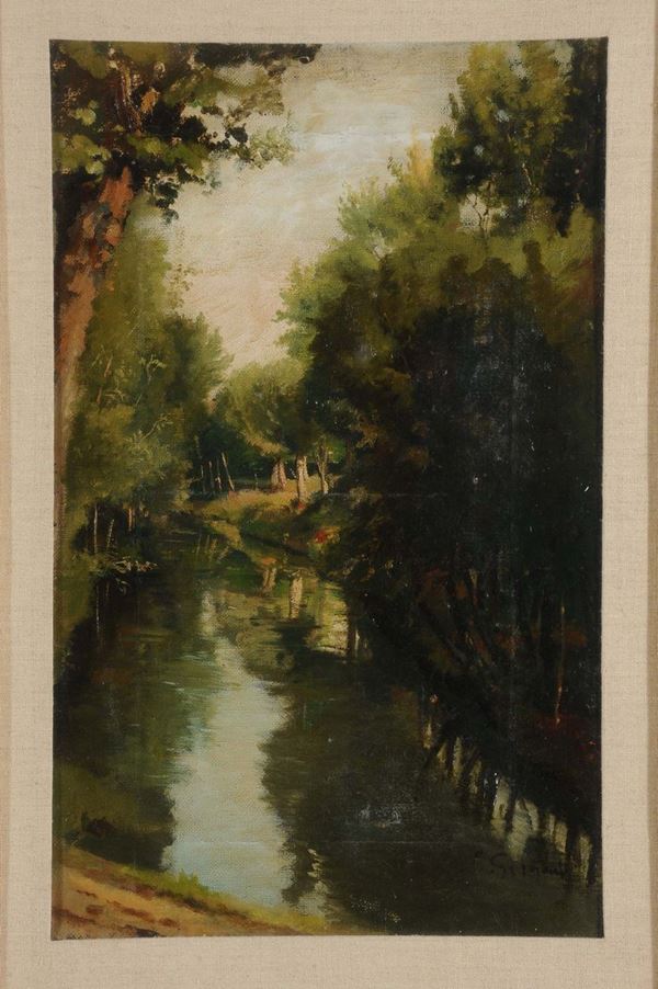 Eugenio Gignous (1850-1906), attribuito a Paesaggio fluviale