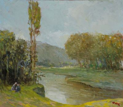 Domingo Motta (1872-1962)paesaggio con Figure