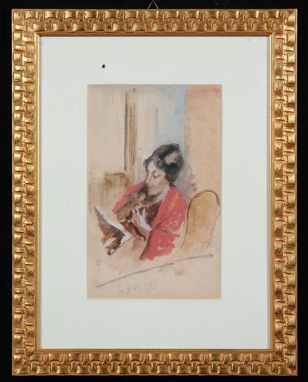 Pompeo Mariani  (1857-1927) Donna che legge
