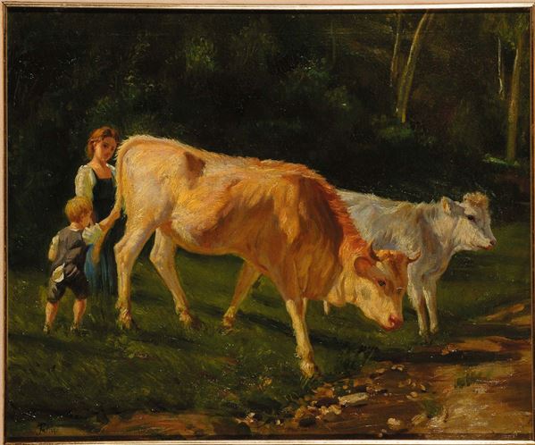 Filippo Palizzi (1818-1899), attribuito a Pastorelli con mucche