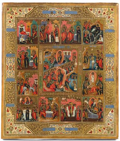 Icona Raffigurante Scene Religiose, Russia XIX Secolo