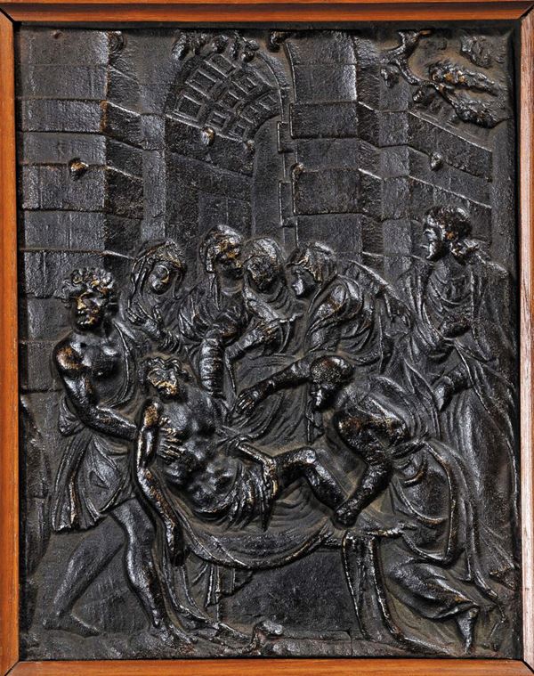 Coppia di altorilievi in bronzo raffiguranti Deposizione di Cristo, XVI secolo