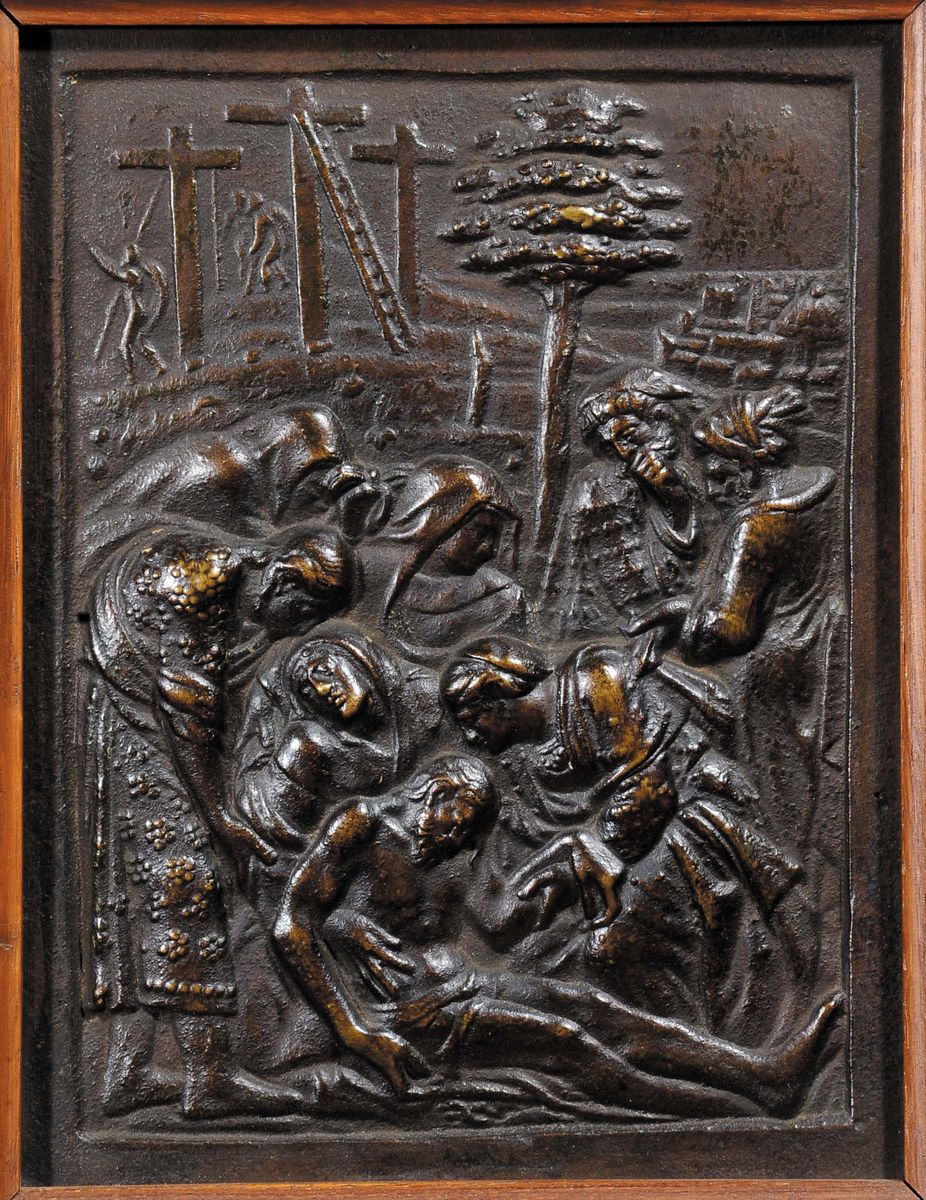 Coppia di Altorilievi in Bronzo Raffiguranti Deposizione di Cristo, XVI Secolo