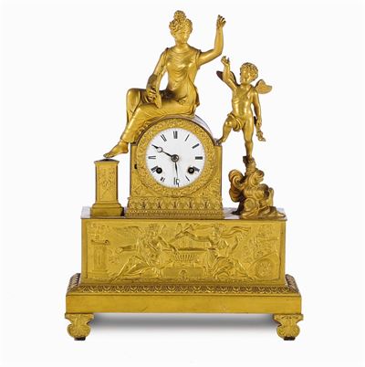 Orologio Impero in Bronzo Dorato, XIX Secolo
