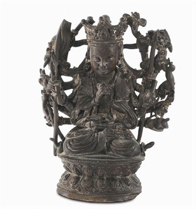 Guanyin in Bronzo a Patina Scura, Cina Dinastia Ming, Prima Metà del XVII Secolo