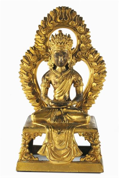 Amitayus in Bronzo Dorato, Cina, Dinastia Qing, Qienlong, XVIII Secolo