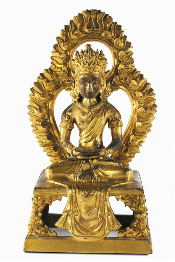 Amitayus in bronzo dorato, Cina, Dinastia Qing, Qienlong, XVIII secolo
