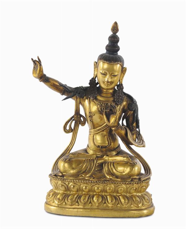 Manjushri in bronzo dorato, Tibet XVII secolo