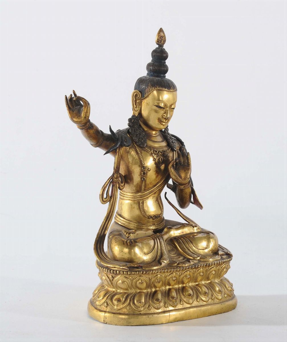 Manjushri in Bronzo Dorato, Tibet XVII Secolo