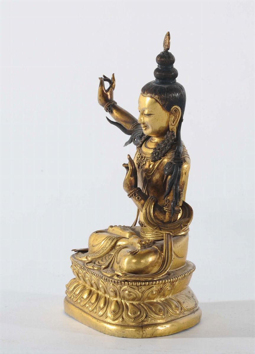 Manjushri in Bronzo Dorato, Tibet XVII Secolo