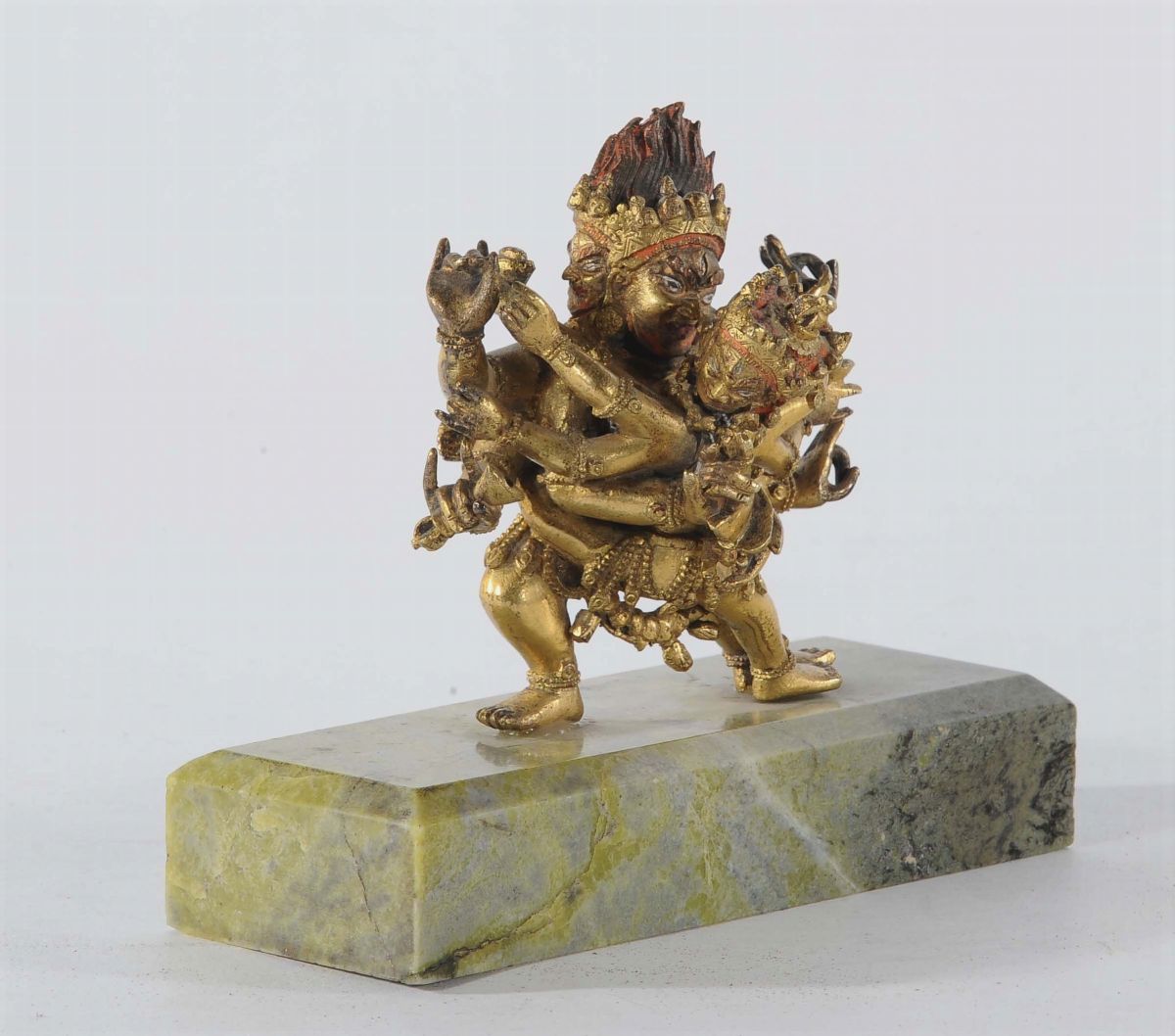 Yamanthaka in Bronzo Dorato Sopra Basetta in Marmo, Cina-tibet XVIII Secolo