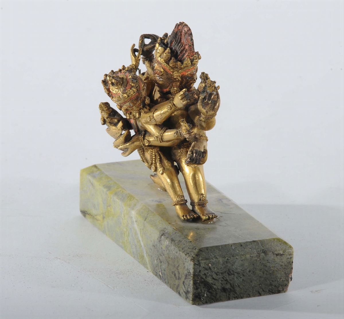 Yamanthaka in Bronzo Dorato Sopra Basetta in Marmo, Cina-tibet XVIII Secolo