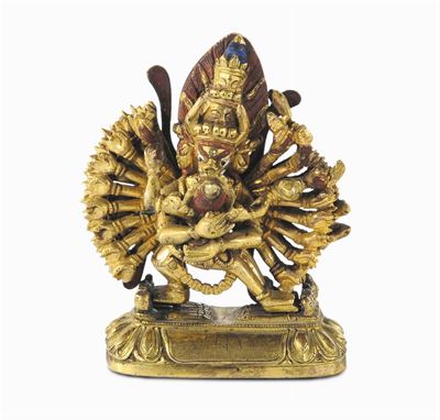 Yamanthaka in Miniatura in Bronzo Dorato, Cina-tibet XVIII Secolo