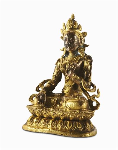 Amitayus in Bronzo su Fiore di Loto, Cina-tibet, XVIII Secolo